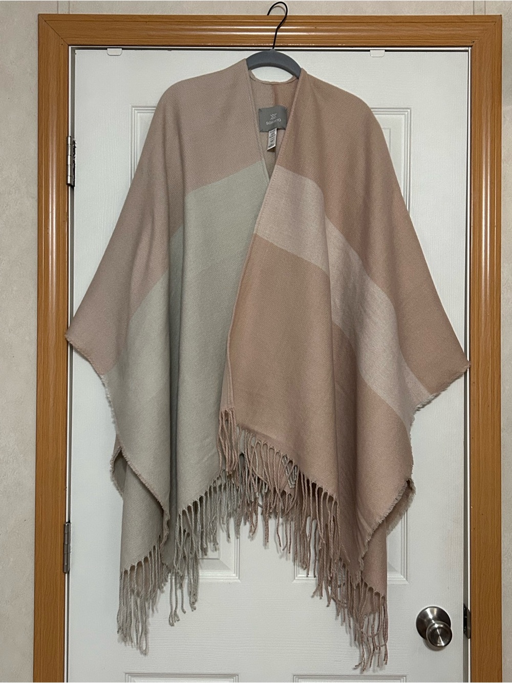 Soia & Kyo Two-Tone Fringe Wrap in Blush and Cream